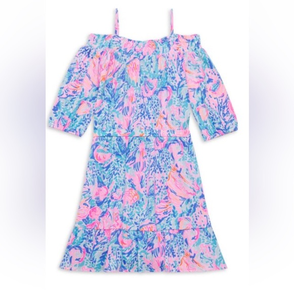 LILY PULITIZER Girls Dorita Seashell off the Shoulder Cotton Dress - Picture 3 of 7